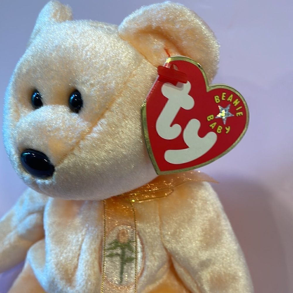 Ty Beanie Babies 2001 Dearest the Bear Peach Coloured Bear Excellent Condition - Picture 6 of 10